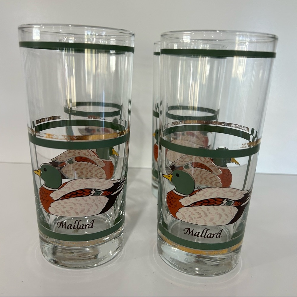 Vintage Libby Set of 4 Mallard Duck Drinking Glasses 6.25” x 3”